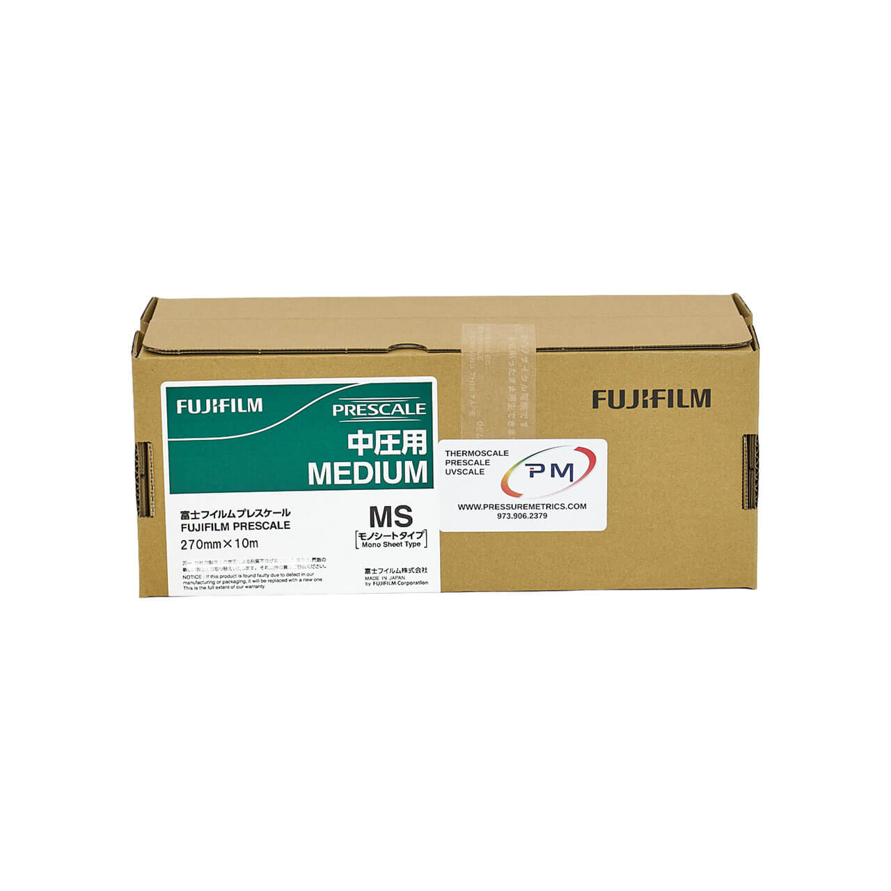 Fujifilm Prescale MS Medium Pressure Film Roll Cardboard box on a white background
